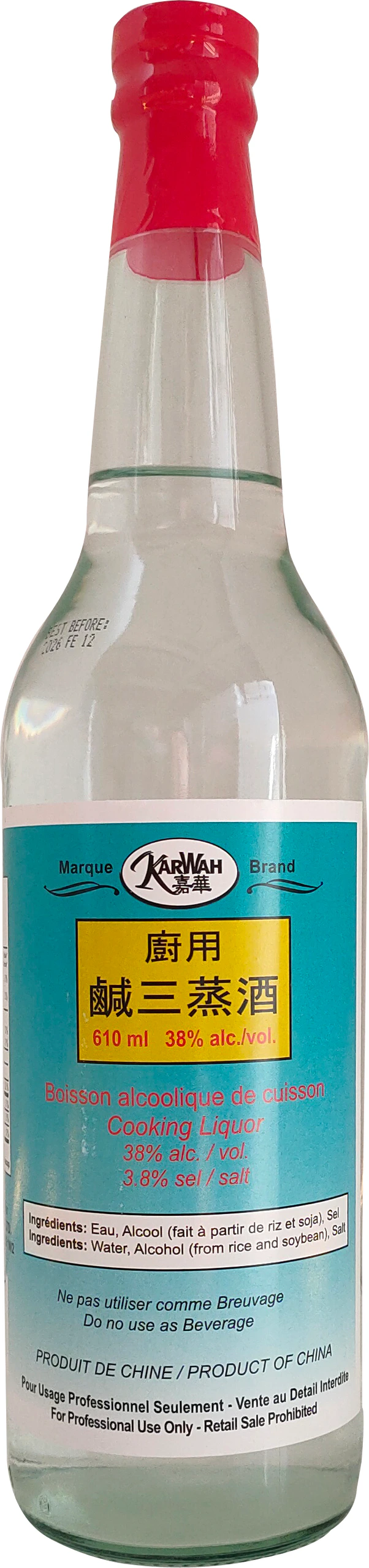 BOISSON ALCOOLIQUE DE CUISSON 38 % K.W. 24/610 ml